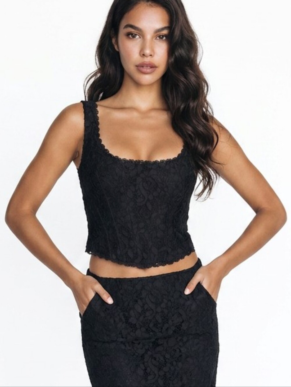 LoveShackFancy Lorelai Black Lace & Satin Cropped Corset Edgy Goth Top Size 4